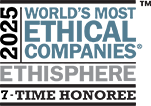 Logo for the 2025 World's Most Ethical Companies by Ethisphere Award. It says 7 time honoree